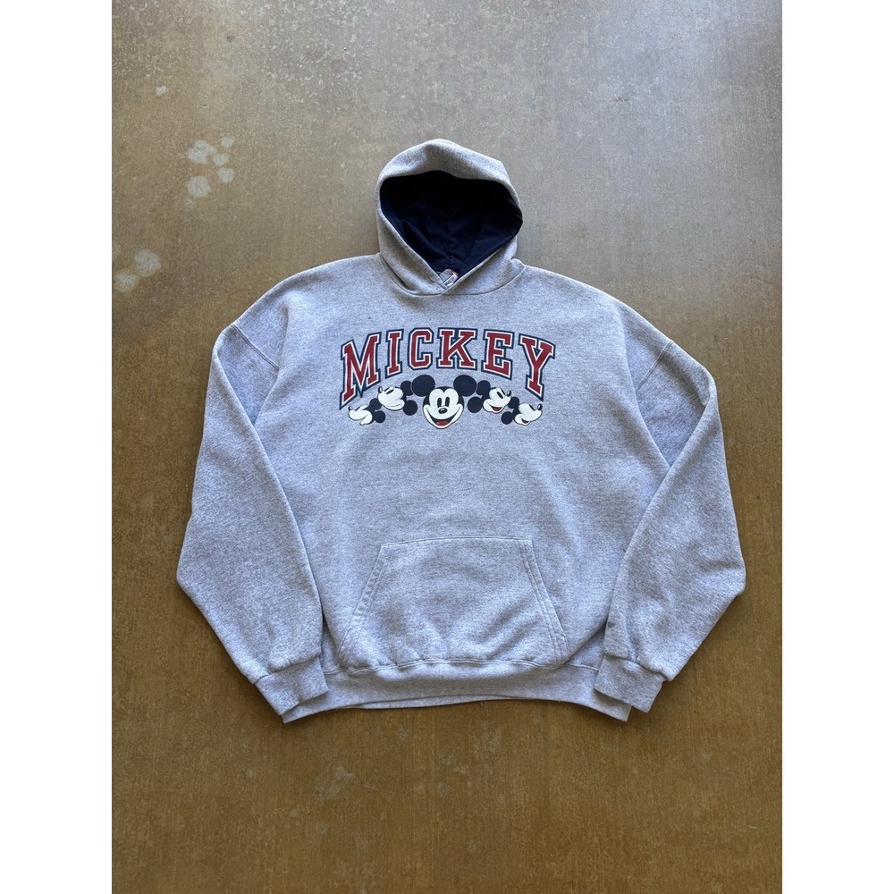 VTG 90s Disney Designs Mickey Mouse Cartoon Gray Hoodie Jacket Spell Out (XXL)